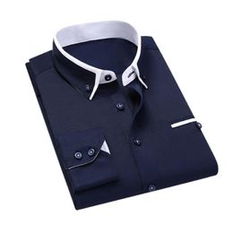 Men's Dress Shirts Men Blouses Shirt Formal Slim Anti-iron Turn-down Collar Single-breasted Business For Work Plus Size 4XLMen's