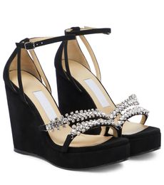 Designer Sandals Women Shoes Luxury Bing Wedge 120 Leather Wedges with Crystal Straps EU35-43 With Box Dresses Wedding