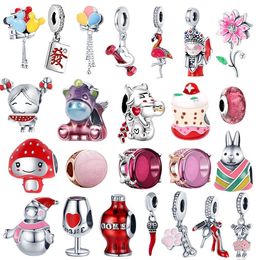 925 Sterling Silver Dangle Charm Red Pink Colour Balloon Girls Beads Bead Fit Pandora Charms Bracelet DIY Jewellery Accessories