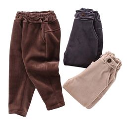 Pants For Girls Thick Warm Pants Baby Girl Solid Colour Pants For Children Autumn Winter Clothes For Girls 210412