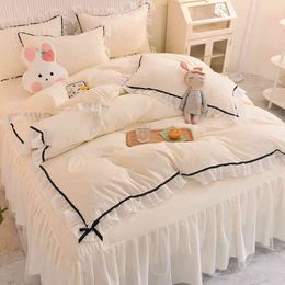 Korean Princess Wind Bed Four Piece Sheet High Quality Quilt Cover Skirt Washed Cotton Fairy Set