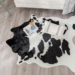 Carpets 2022 Large Size White Black Cow Faux Zebra Skin Cowhide Carpet Imitation Leather Natural Stripe Cowskin Mat