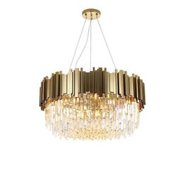 Pendant Lamps Modern Golden Light Luxury Crystal Circular Chandelier Villa Restaurant Living Room Lighting El Engineering LightingPendant