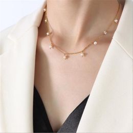 Chains High Quality Trendy 18k Real Gold Plated Tassel Chain Necklace For Women Freshwater Pearl Necklaces Fashion Jewellery GiftsChains
