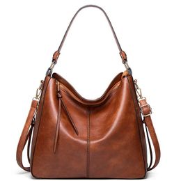 Evening Bags Casual Women Tote Bag Women's Oil Wax PU Leather Handbags Tassel Soft Shopping Crossbody Female Brand Crescent Shoulder Bag