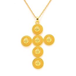 24k Fine Solid Gold Crucifix Cross Pendant Necklace multiple Flower Multi Layer Choker Pagoda Round Combination Select Big