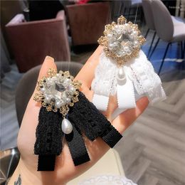 Bow Ties Women Retro Shirt Dress Decorate Wedding Collar Wear Alloy Tie Accessory Girl Pin Clip Lace Rhinestone Uniform Ribbon Bowtie Fred22