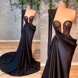 Elegant Black Sexy One Shoulder Prom Dresses Lace Pleats Mermaid Evening Gowns Woman Formal Party Birthday Long Dress