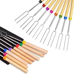 Stainless Steel BBQ Marshmallow Roasting Sticks BBQ Accessories Extending Roaster Telescoping Cooking F0518336