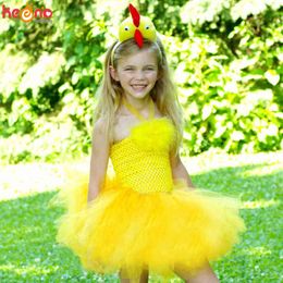 Yellow Chicken Girls Tutu Dress with Headband Animal Baby Girls Birthday Party Dress Up Halloween Children Cosplay Costume G220428