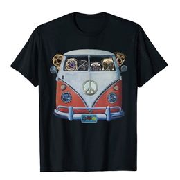 Pug Shirt, Hippie Van Pug Shirt, Funny Pug T-Shirt Plain Adult T Shirts Normal Tops T Shirt Cotton Slim Fit 220504