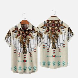 Men's Casual Shirts Men's Fashion Summer T-Shirts Hawaiian Indians 3d Print Cozy One Button Short Sleeve Beach Oversized 7Men's