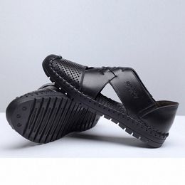 breathables Summer Men Hollow Hole Antiskid Sandals Breathable Split Sandal Leather Trend Ankle Wrap Mens Casual Loafer Shoe Wholesale Shoes E5QC#