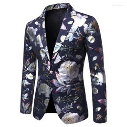 Men Blazers Suit Jacket Back White Navy Blue Fashion Floral Printed Blazer Wedding Mens Suits