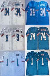 Rare 1 Warren Moon Jersey Mens 9 Steve McNair 74 Bruce Matthews 34 Earl Campbell Blue White Retro Football Jerseys Stitched