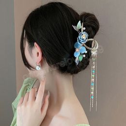 Fashion Alloy Claw Clip Clamp For Women Girl Flower Rhinestone Pearl Handmade Rose Tassel Ponytail Clip Gifts