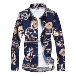 Men's Casual Shirts Spring High Quality End Europe Style Causal Long Sleeve Men Fashion Flower Printed Shirt Slim Fit Blouse Top