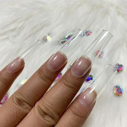 240pcs XXL Clear Square False Nail Tips extras Long Full Cover Fake Fingers Gel Press On Professional Tools Accessories 220716