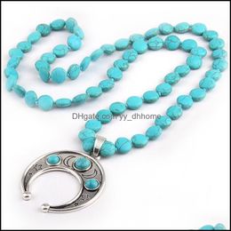 Pendant Necklaces Pendants Jewellery Fashion Bohemian Tribal Artisan Knotted Flat Blue Stones Bead Dh3Wm