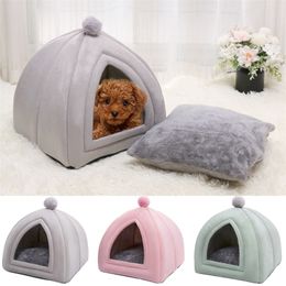 Cat's House Foldable Dog Bed Warm for s Anti-skid Pomeranian Chihuahua Plush Pet Accessories 220323