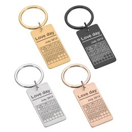 Calendar Key chain Personalized Gift Engraved with Date Text Stainless Steel Keyring Valentine's Day Wedding Anniversary Gifts