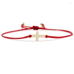 Charm Bracelets Mini Copper Cross CZ Crystal Silk Thread Braided Women Men High Quality Black Pink Red String Tiny Zircon Jewellery Her Fawn22