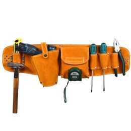 Cowhide Tool Bag Waist Pouch Belt Storage Holder Organiser Adjustable Electric Drill for Screwdriver Hardware Toolkit Y200324