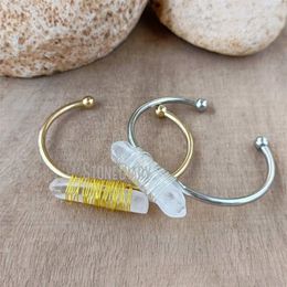 Bangle Natural Clear Crystal Bracelet Quartz Gold Or Silver Plated Wire Wrapped Adjustable BraceletBangleBangle Inte22