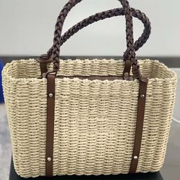 Casual Straw Bag Tote Shopping Bags Summer Travel Beach Purse Women Handbag Wicker Woven Large Capacity Triangle Letter Zipper Clo201P