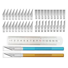 stamped paper UK - Craft Tools 43PC Engraving Pen Set Carving Knife Rubber Stamp Paper-cut Model Scrapbooking Stencil Hand Account Making Tool253y