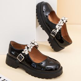 Mary Jane Shoes Ladies Rhinestones 2022 Latest Summer Shin Patent Leather Women Loafers Trend British Style Platform Girl Shoes