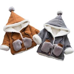 2021 Winter Boys Jackets Warm Gloves 2 Piece Autumn Baby Boy Hooded Outerwear Jackets Fashion Kids Jackets Children Clothing Jacket J220718