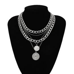 Europe and the United States Jewellery retro coins multi-layer streaming sodi personality mix geometric thick chain