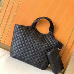 Shopping bag icare tote leather black plaid Designer totes bag Luxury handbags with pouch for women large sacoche Gold hardware inside pocket Diamond Lattice