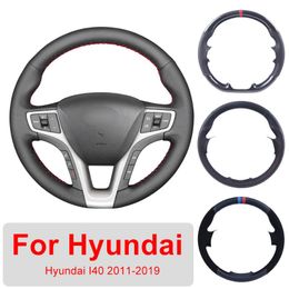 Steering Wheel Covers Hand Sewing Car Cover Customised For I40 2011-2022 Leather Braiding WheelSteering CoversSteering
