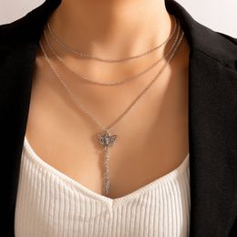 New Fashion Butterfly Pendant Necklace for Women Silver Color Long Chain Multi-layer Chain Bohemain Jewelry