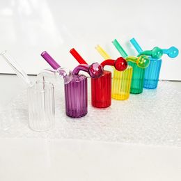 Oil burner bubbler Dab Rig Hookah Recycler Water Pipe Smoking Pipes integrated Portable Colorful Glass Percolater Bongs Clear big head Bowl Shisha for Smoker Gift