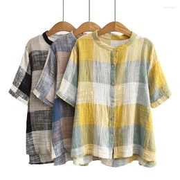 Women's Blouses & Shirts Big Size Women Spring Summer Loose Collar Plaid Casual Wild Shirt Short Sleeve Camisas MujerWomen's