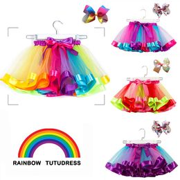 Baby Upgrade lined mesh rainbow skirt kids skirts give away headdress Tutu Skirts European beauty girls skirtZC1164