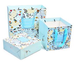 Gift Wrap 10pcs/lot Flower Print Hand Bag Wide Bottom Square Paper Cake Bread Tote Weddong Party Candy BagGift