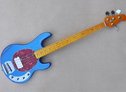 4 Strings Metal Blue Electric Bass Guitar with Yellow Maple Fretboard