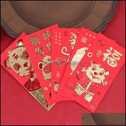 -Emballage cadeau 4/6pcs 2022 Année de l'enveloppe rouge tigre Festival de printemps chinois traditionnel Hongbao pour lucky argent chute livraison 2021 événement