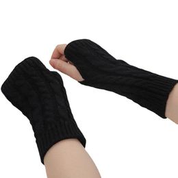 12Pair Women's New Korean Knitted Gloves Student Half Finger Twist Long Sleeve Arm Cover Solid Color