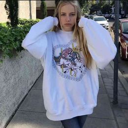 Fashion Graphic Print Oversized Hoodie Women 2020 Autumn White O Neck Pullover Tops Loose Casual Streetwear Hoodie Female T220726