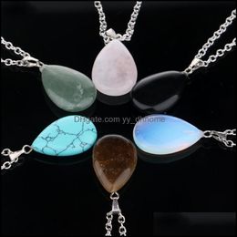 Pendant Necklaces Pendants Jewellery Fashion Women Gemstone Rock Crystal Quartz Chakra Natural Stone Water Drop Charm Lovers Necklace Delive