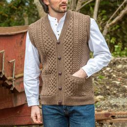 Men's Sweaters Men Sweater Vest Coat Spring Summer Solid Pocket Splicing V-neck Single Breasted Cardigan Sleeveless Loose SweaterMen's Olga2