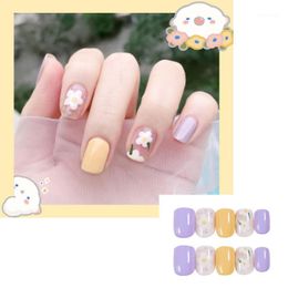fake nails and glue UK - False Nails Summer Floret Short Fake Nail Sweet Girl Press On With Glue Waterproof And Removable Patch 24Pcs box
