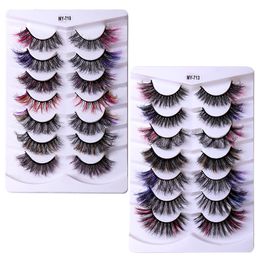 Soft Light Thick Color 3D False Eyelashes 7 Pairs Set Curly Crisscross Reusable Handmade Multilayer Fake Lashes Eyes Makeup Messy Eyelashes Extensions