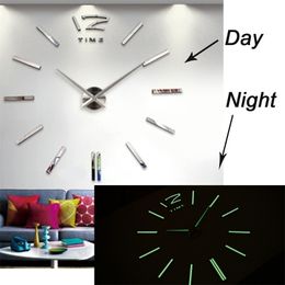 Luminous Wall Clocks Large Clock watch Horloge 3D DIY Acrylic Mirror Stickers Quartz Duvar Saat Klock Modern mute Y200407