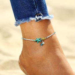 Blue Starfish Charm Anklet Beads Anklets For Women Fashion Vintage Handmade Sandal Statement Bracelet Foot Boho Jewellery